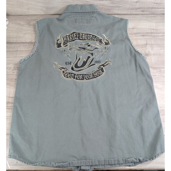 Harley Davidson Army Green Canvas Embroidered Logo Vest Jacket Men's Sz L Large - Picture 9 of 12